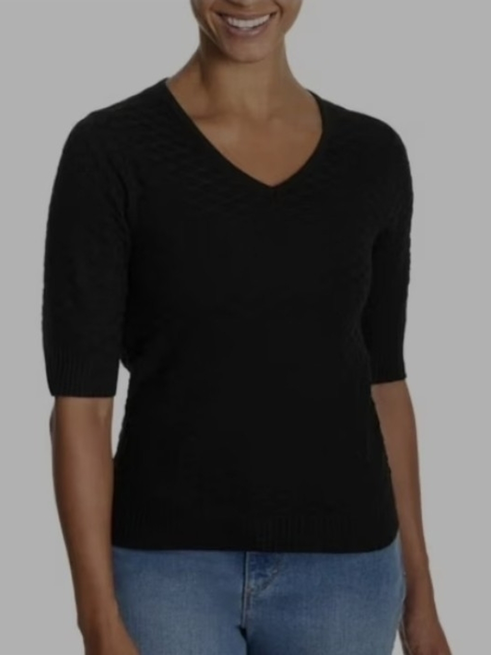 Ella Moss Women's S Black Knit V-Neck 3/4 Sleeve Textured Sweater NWT